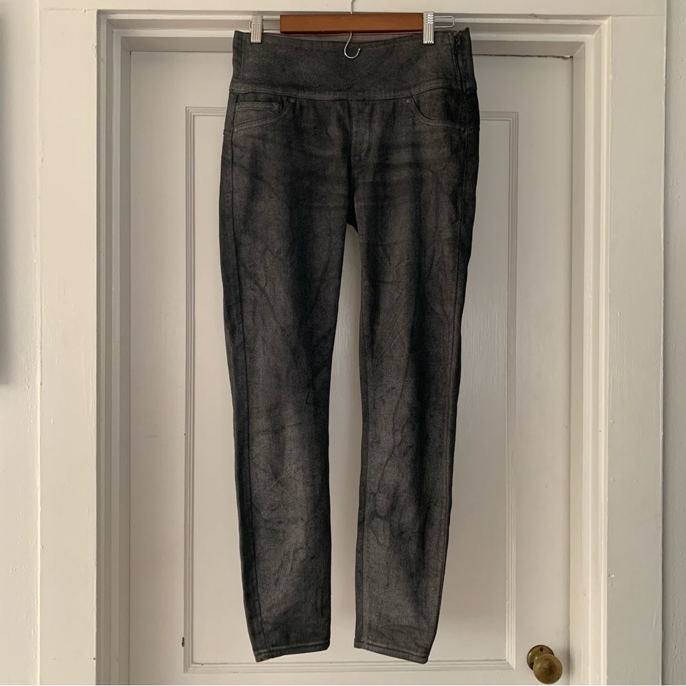 Spanx Pants Womens Medium Silver Metallic Dark Side Zipper Eye Hook Closure